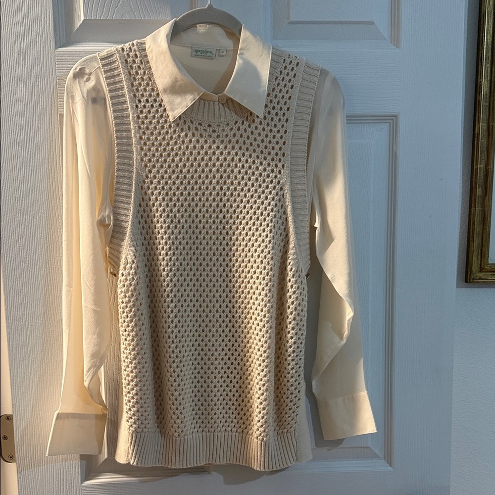 Spartina 449 Cream V-Neck Sweater Vest silk top
